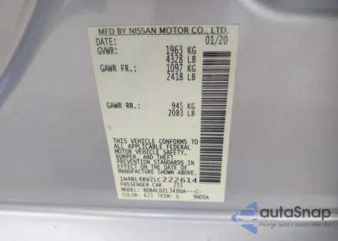 2020 Nissan Altima S Fwd from USA, damaged, VIN 1N4BL4BV2LC222614